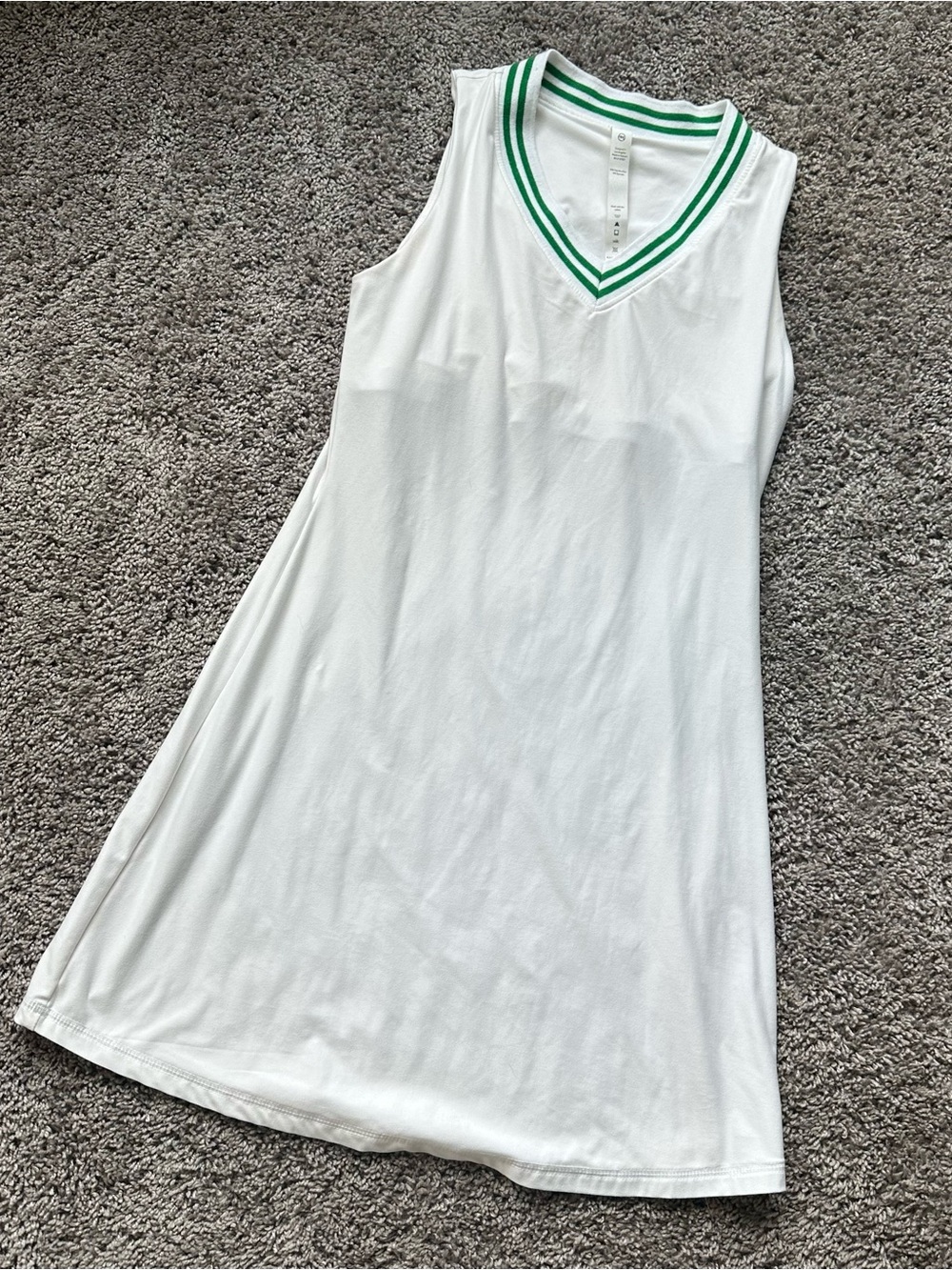 White Sleeveless V-Neck Mini Dress with Green Trim